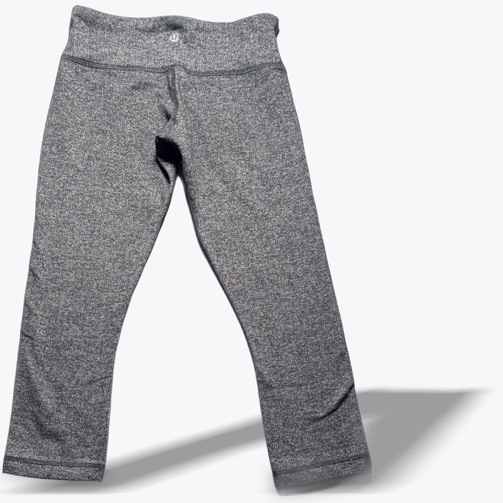 Lululemon Wunder Under HR Crop 21" Leggings Womens 4 Yoga Pants Grey Herringbone